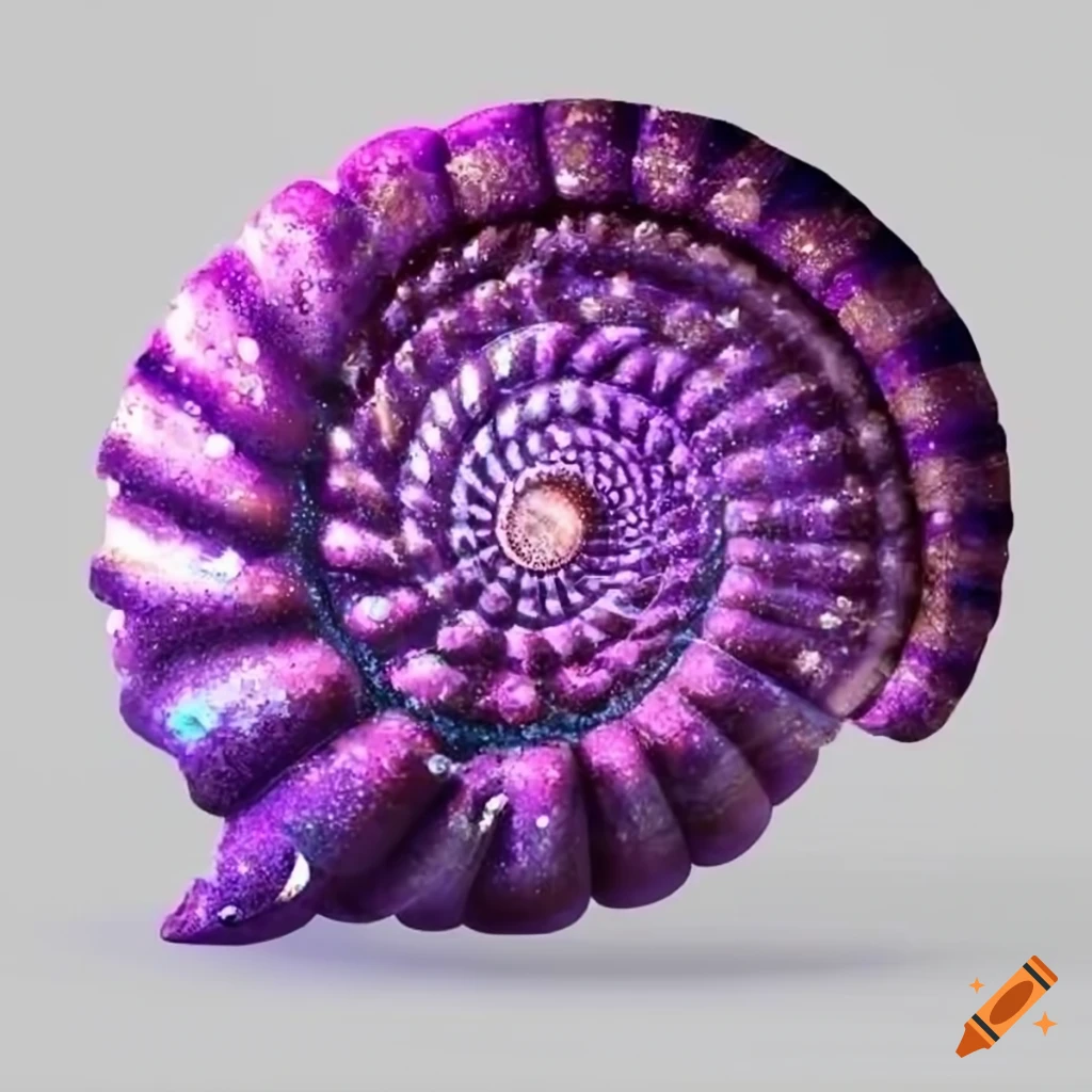 sparkling purple seashell on white background