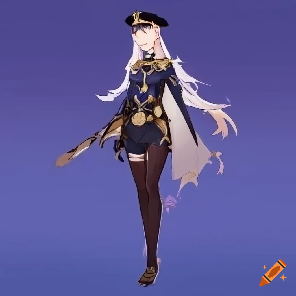 full-body design sheet of a woman in police-themed outfit