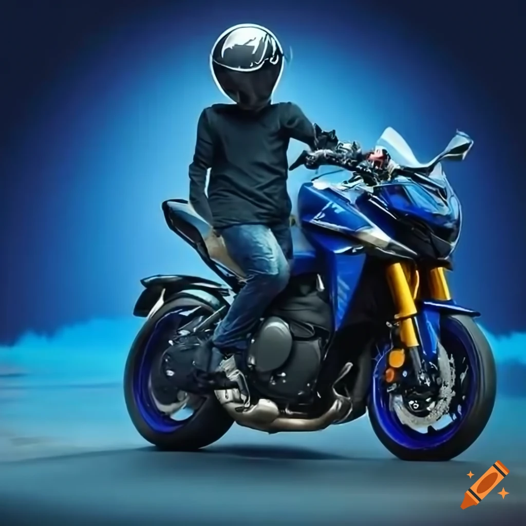 biker riding a Yamaha Tracer 7 in a vibrant town