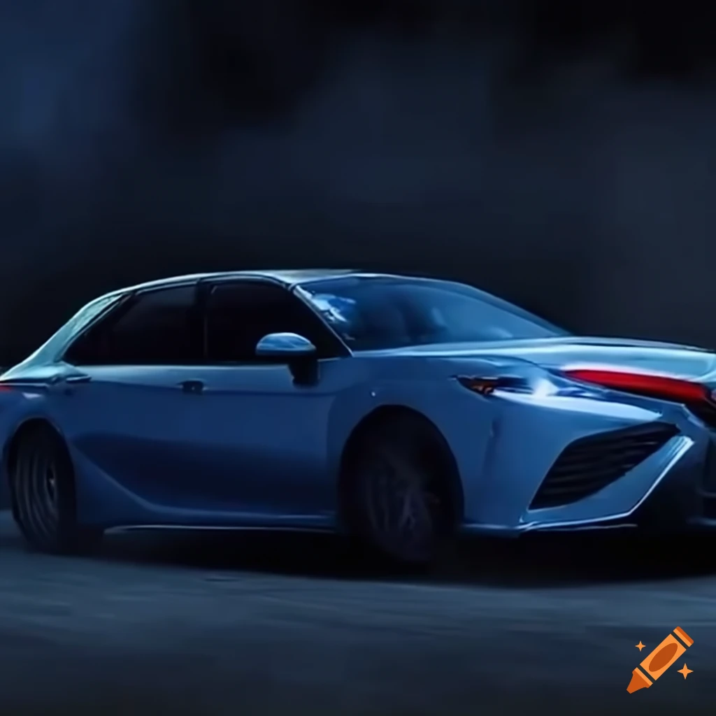 Toyota Camry Hybrid drifting with tire smoke and fire