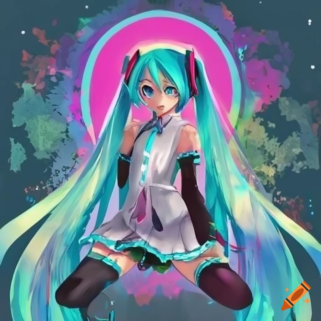 Colorful artwork of hatsune miku in an alternate form
