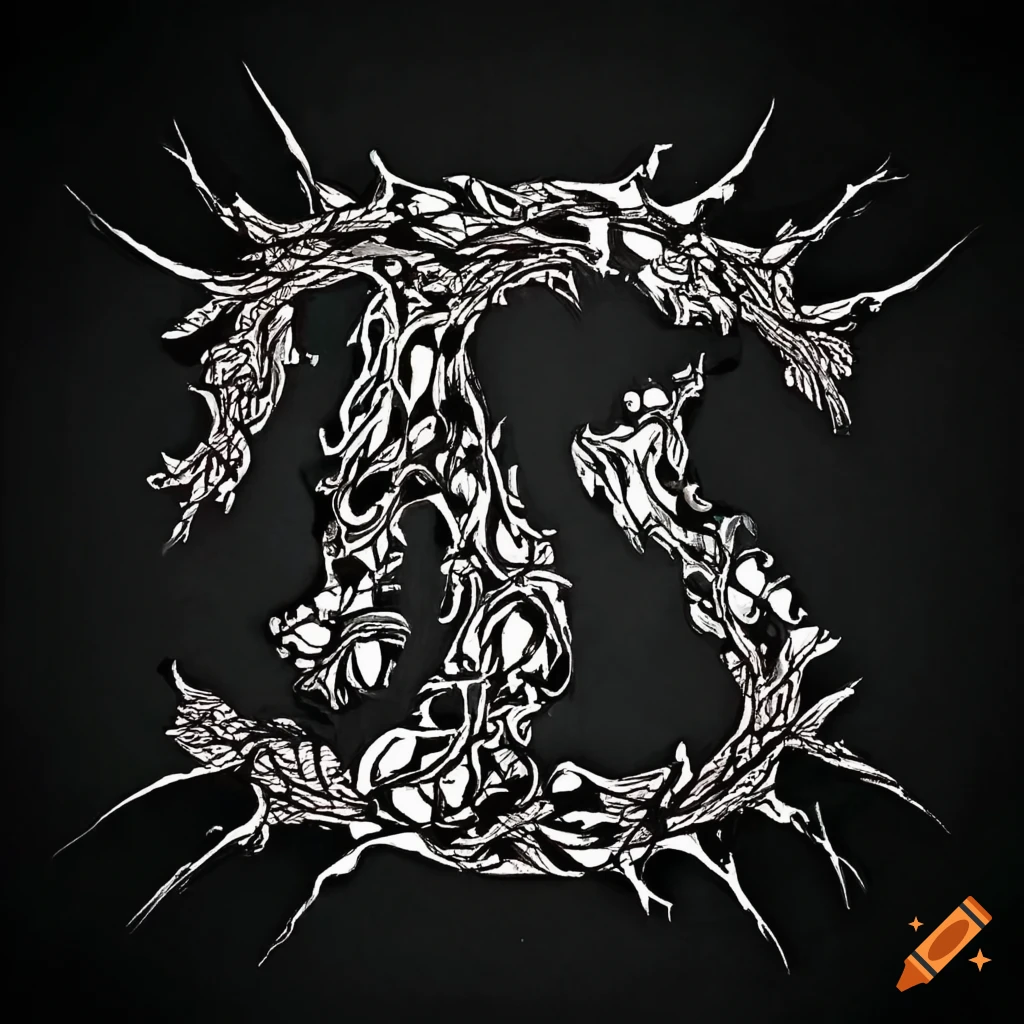 abstract black and white artwork with ornamental elements