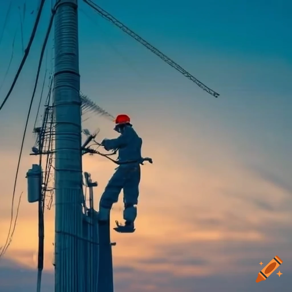 electricians repairing power lines on distribution poles