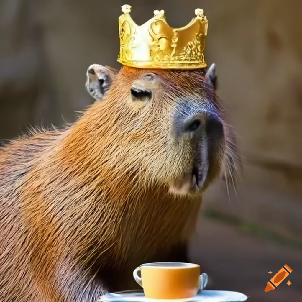 Capybara with a crown drinking coffee on Craiyon