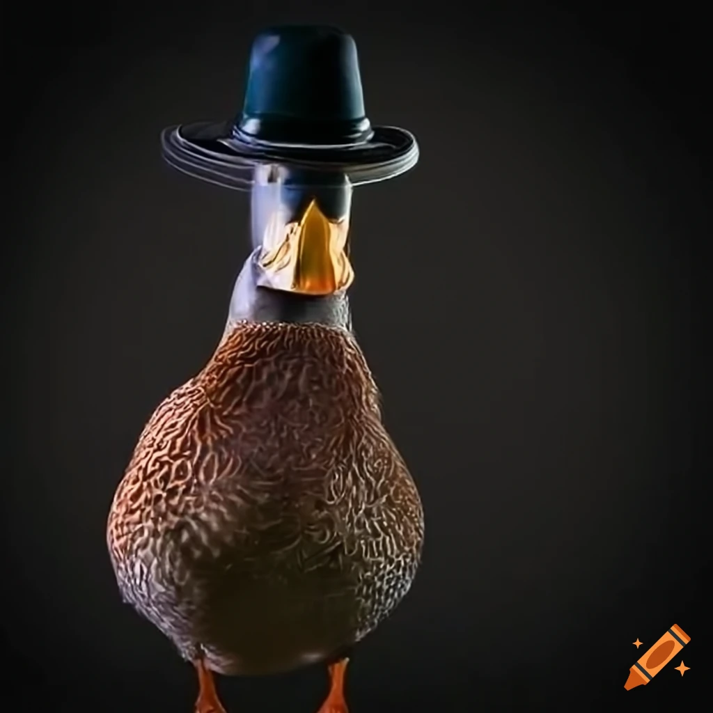 duck wearing a mafia hat and holding a cigar