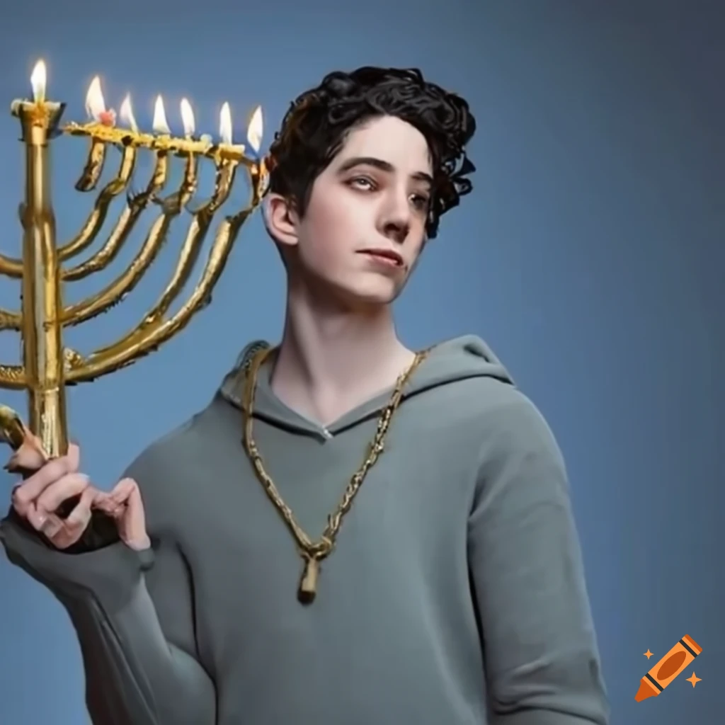 Milo Manheim with a Hanukkah Menorah