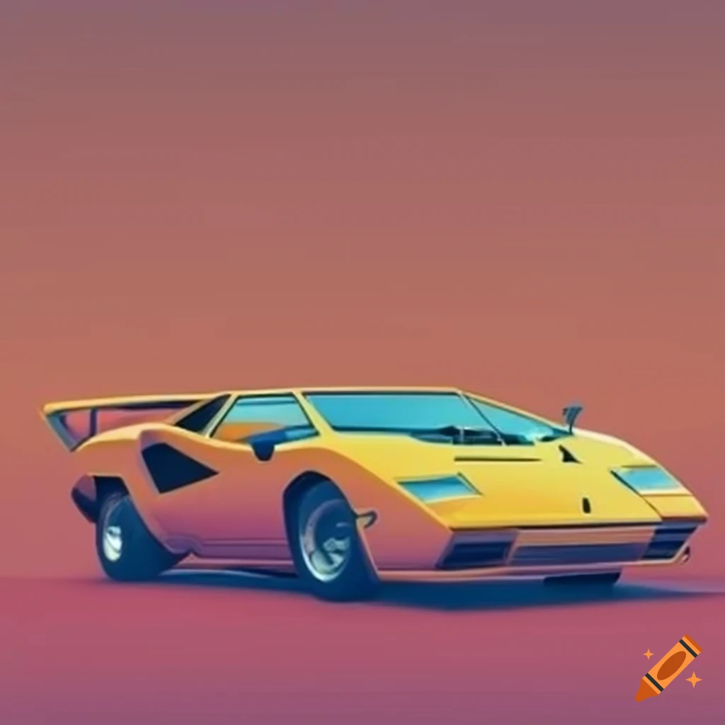 Graphic design of a yellow and orange countach on Craiyon