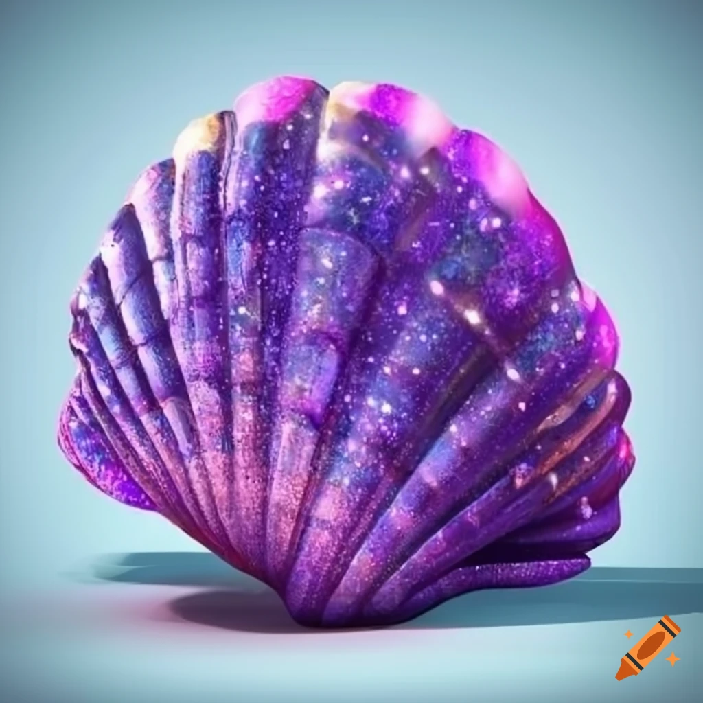 sparkling purple seashell on white background