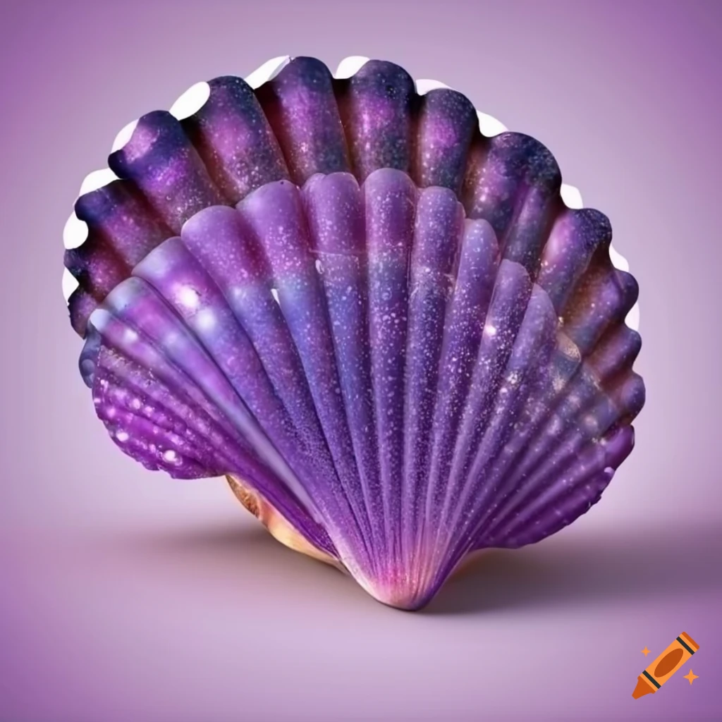 cartoonish purple seashell on white background