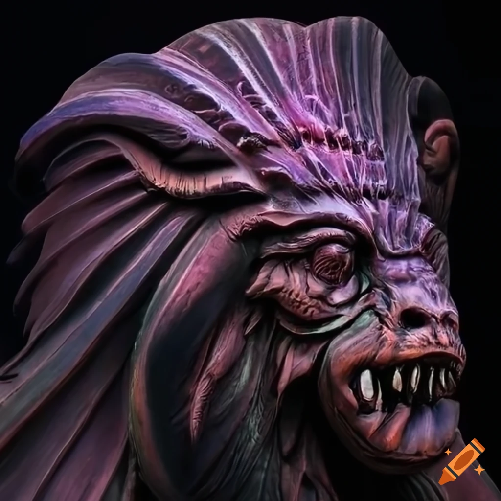 detailed sculpture of a moth werewolf motif
