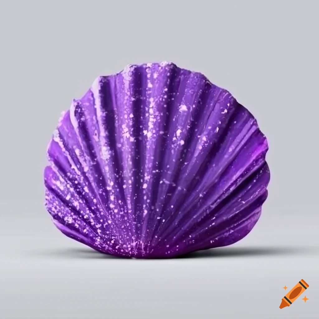 purple seashell with glitter on white background