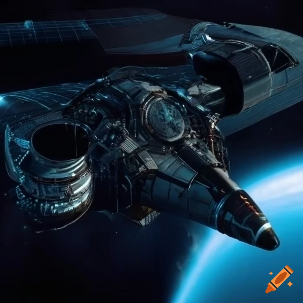 Photo realistic image of the discovery spaceship from 2001 space odyssey