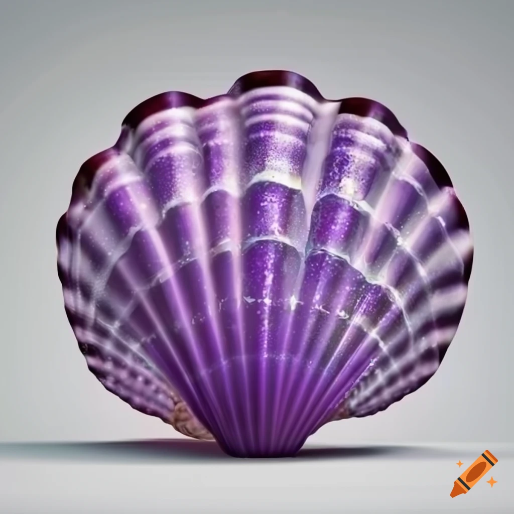 glittering purple seashell on white background