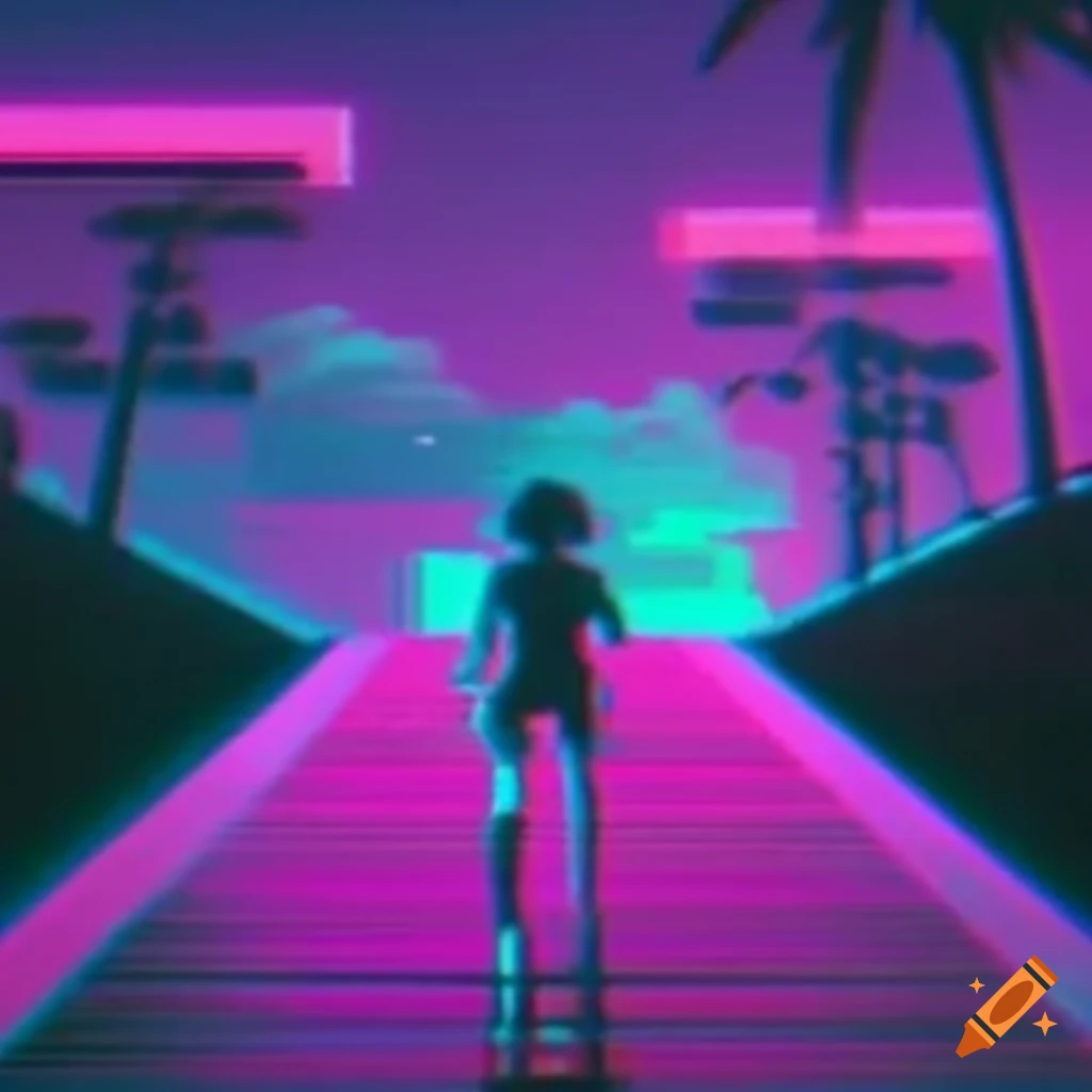 vaporwave image with a 90s video game aesthetic
