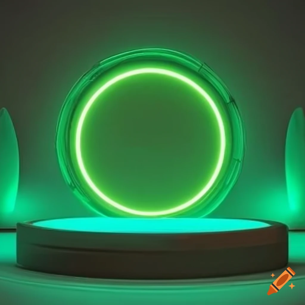 vibrant green neon lights on a product podium