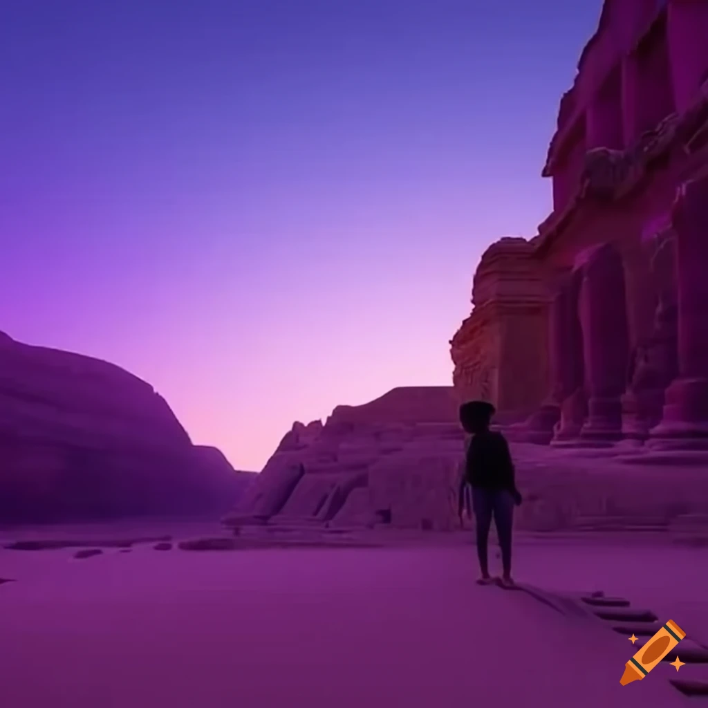 boy approaching a mysterious desert temple
