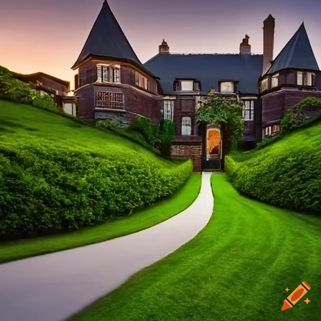 mansion with a long walkway leading to it