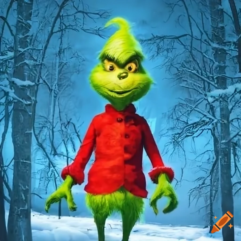 the Grinch in a snowy forest