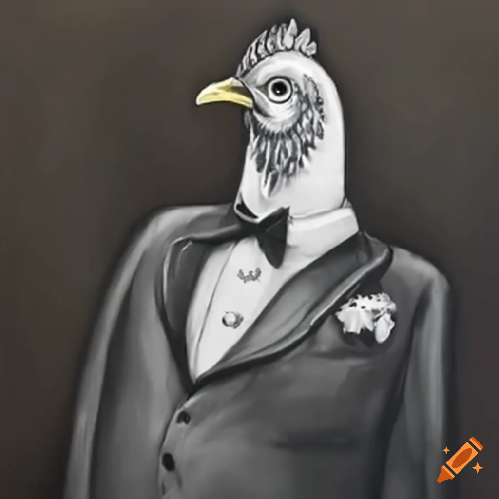 Chicken in a tuxedo dancing