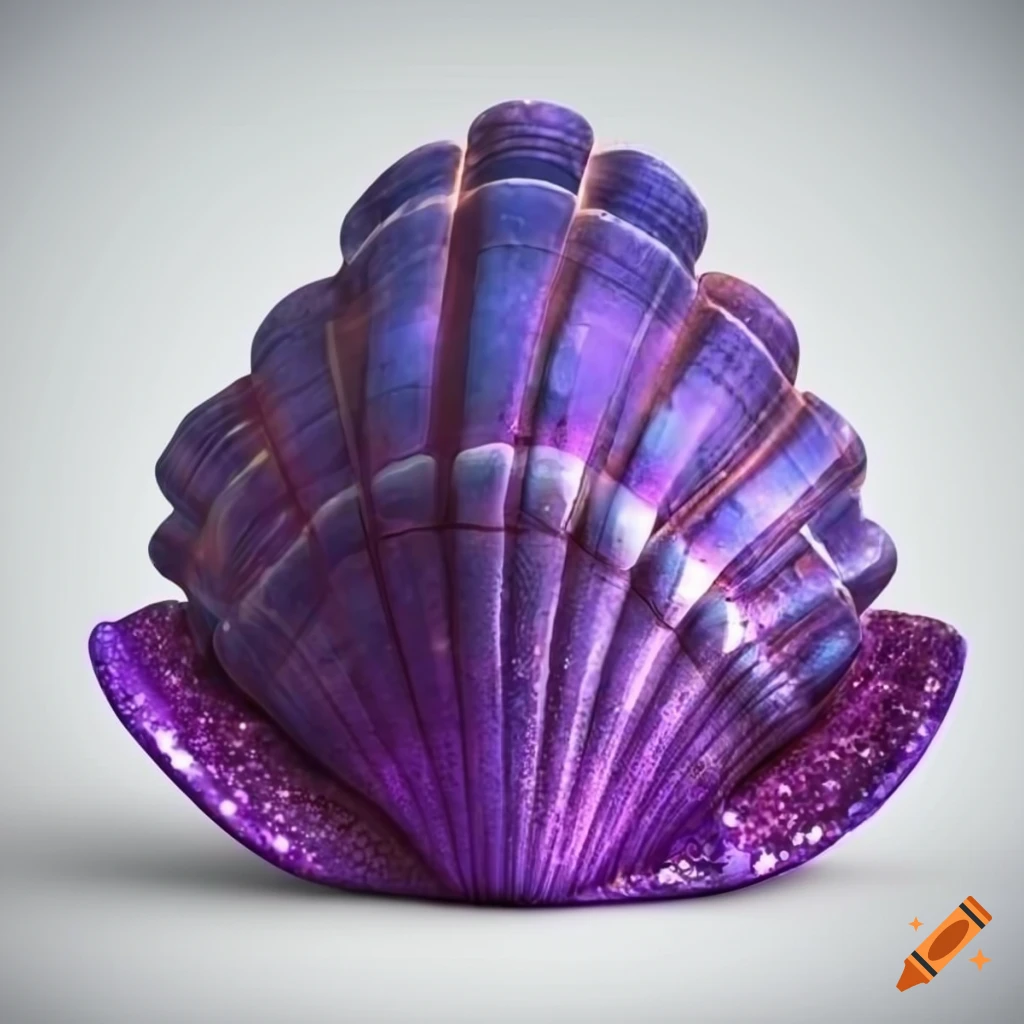 glittering purple seashell on white background