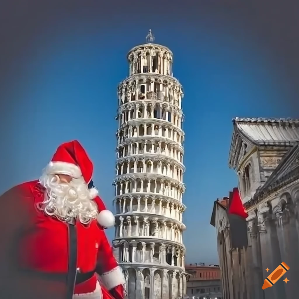Santa Claus at the leaning tower of Pisa
