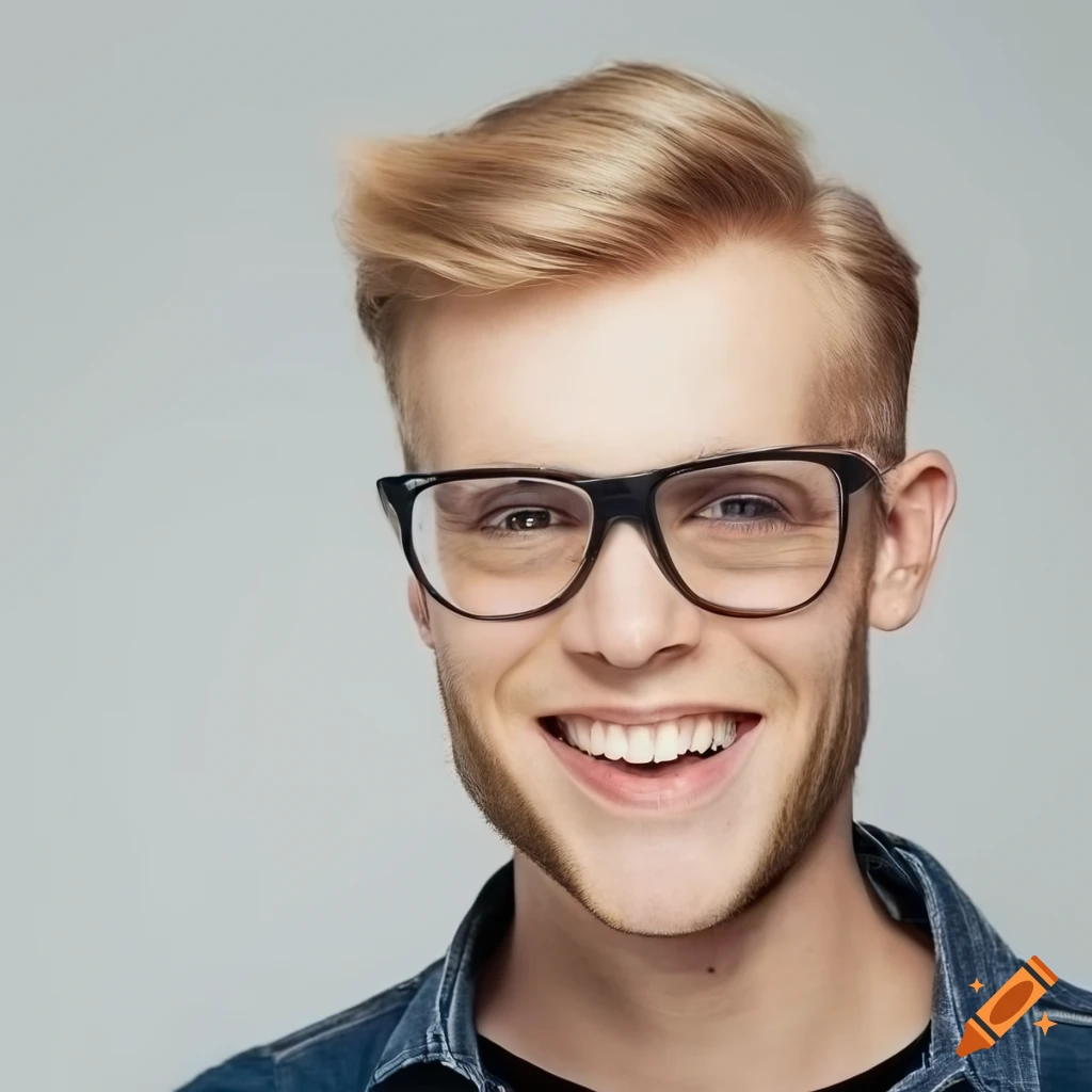 Portrait of a smiling gentleman with blond hair and glasses on Craiyon