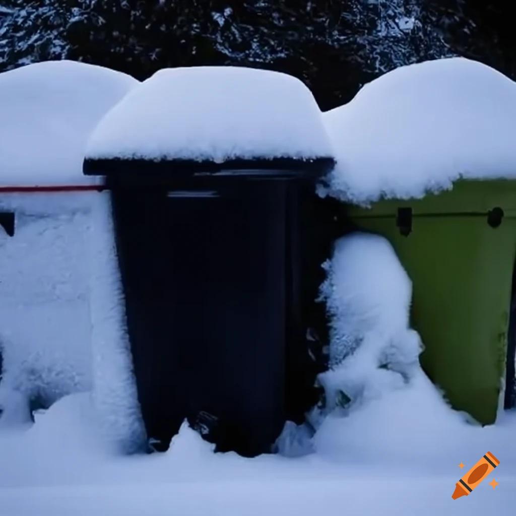 Snow covered garbage cans on craiyon