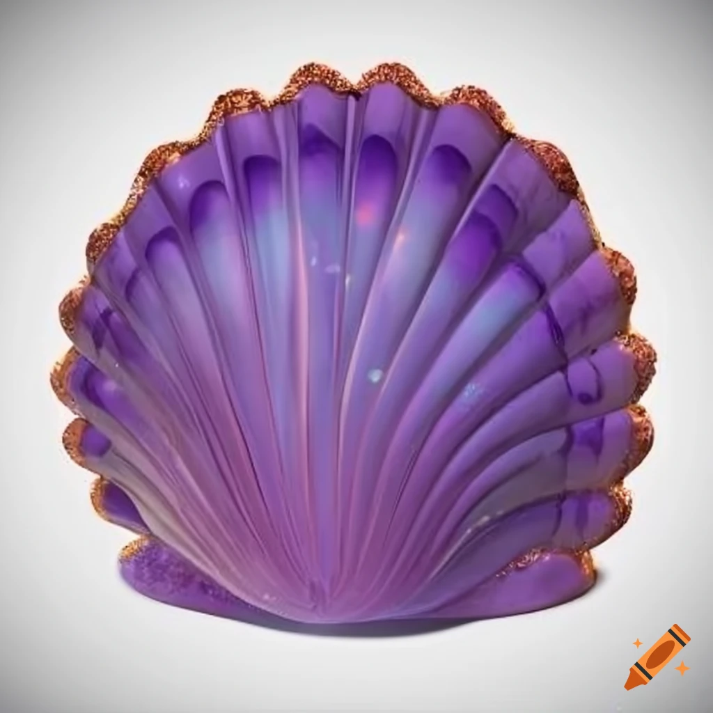 glittery purple seashell on white background