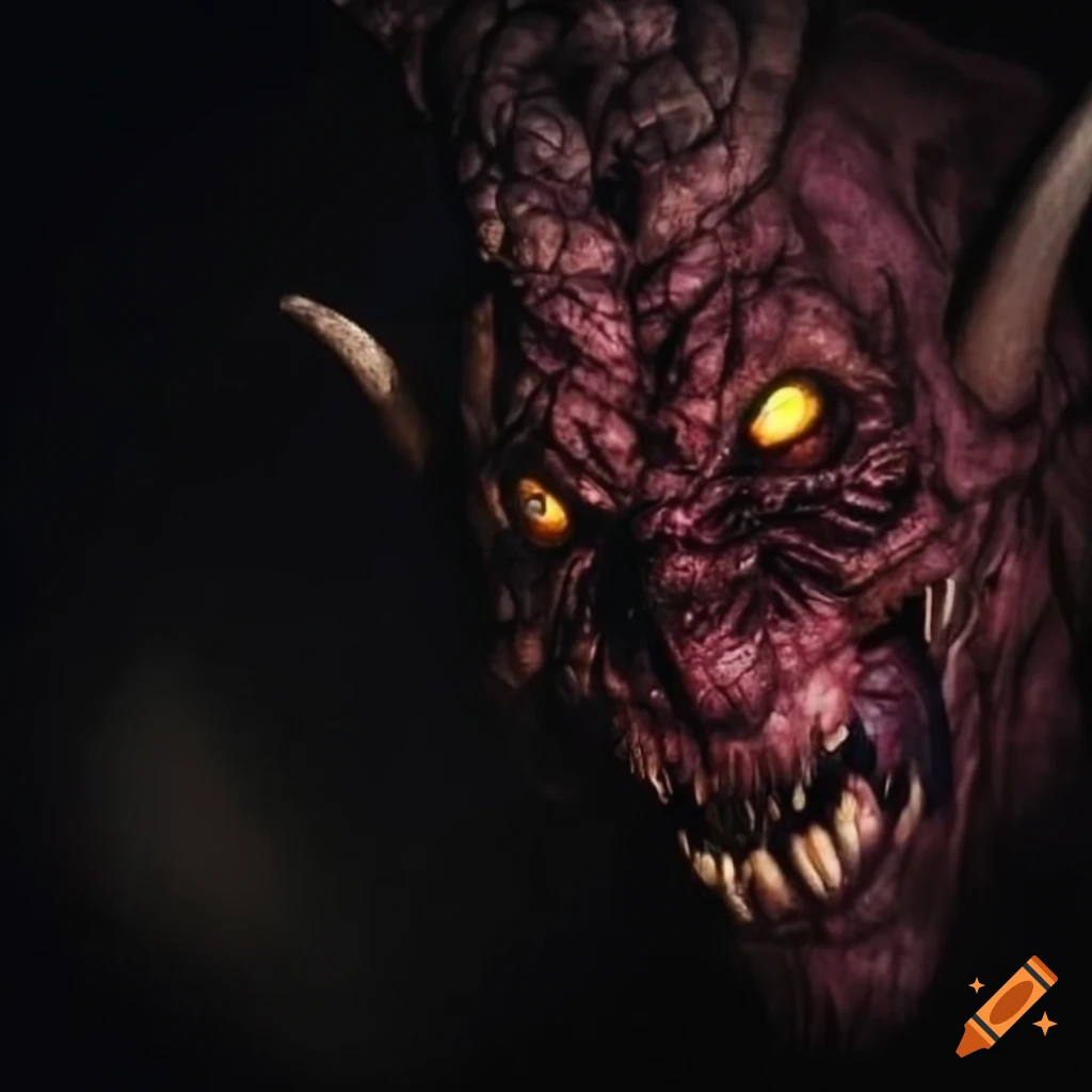sinister devil looking through an old window