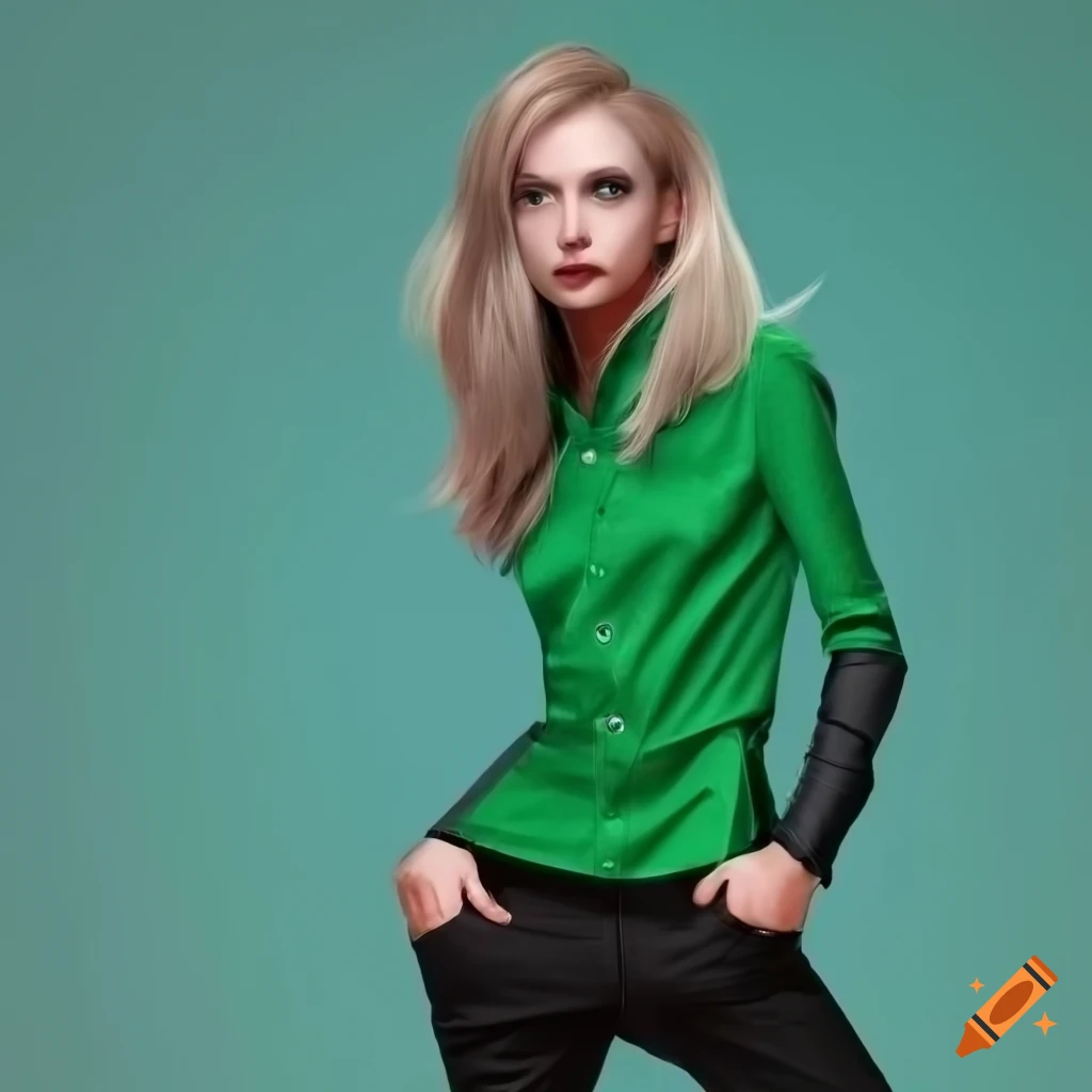Young woman with blond hair and stylish outfit on Craiyon