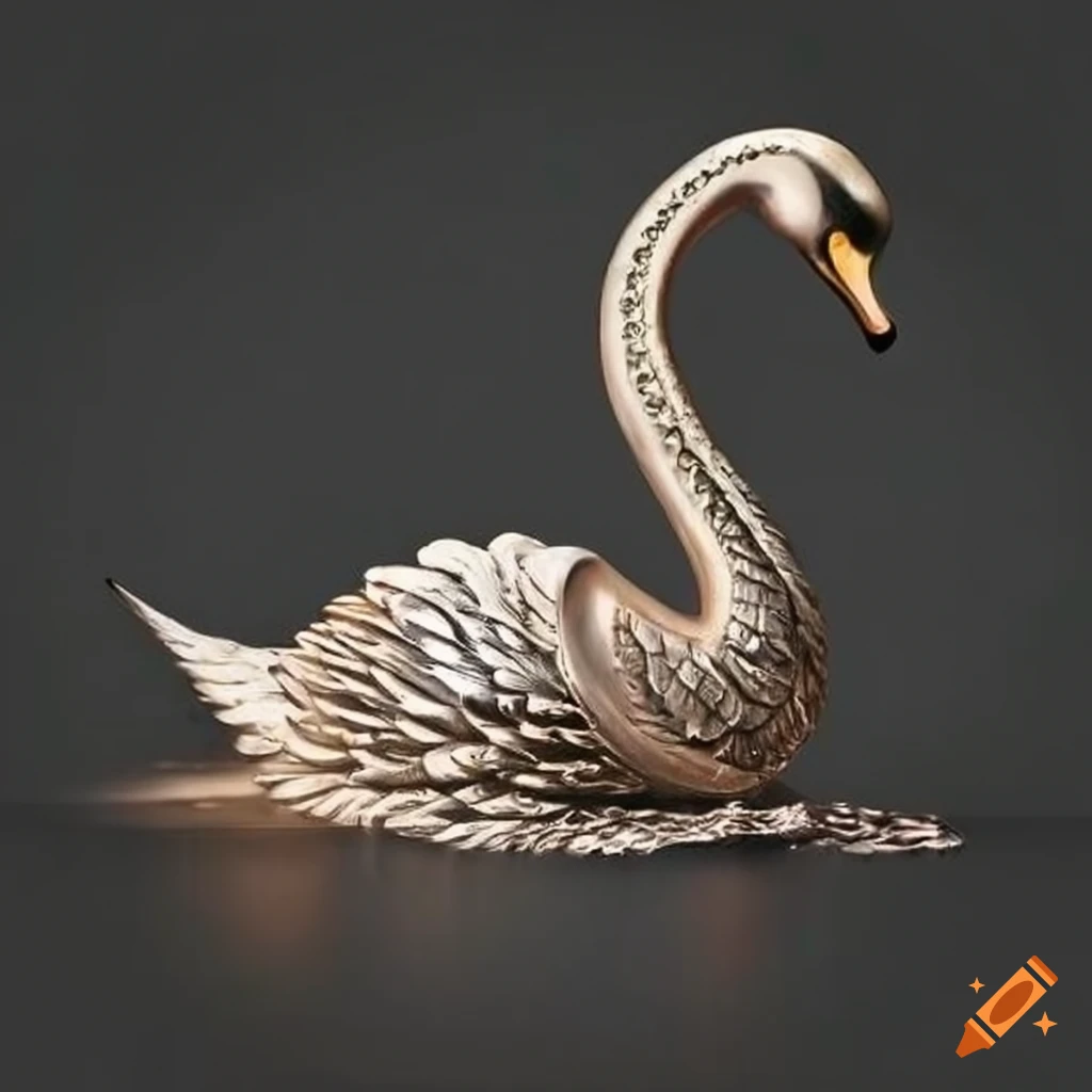 intricately detailed iron swan sculpture
