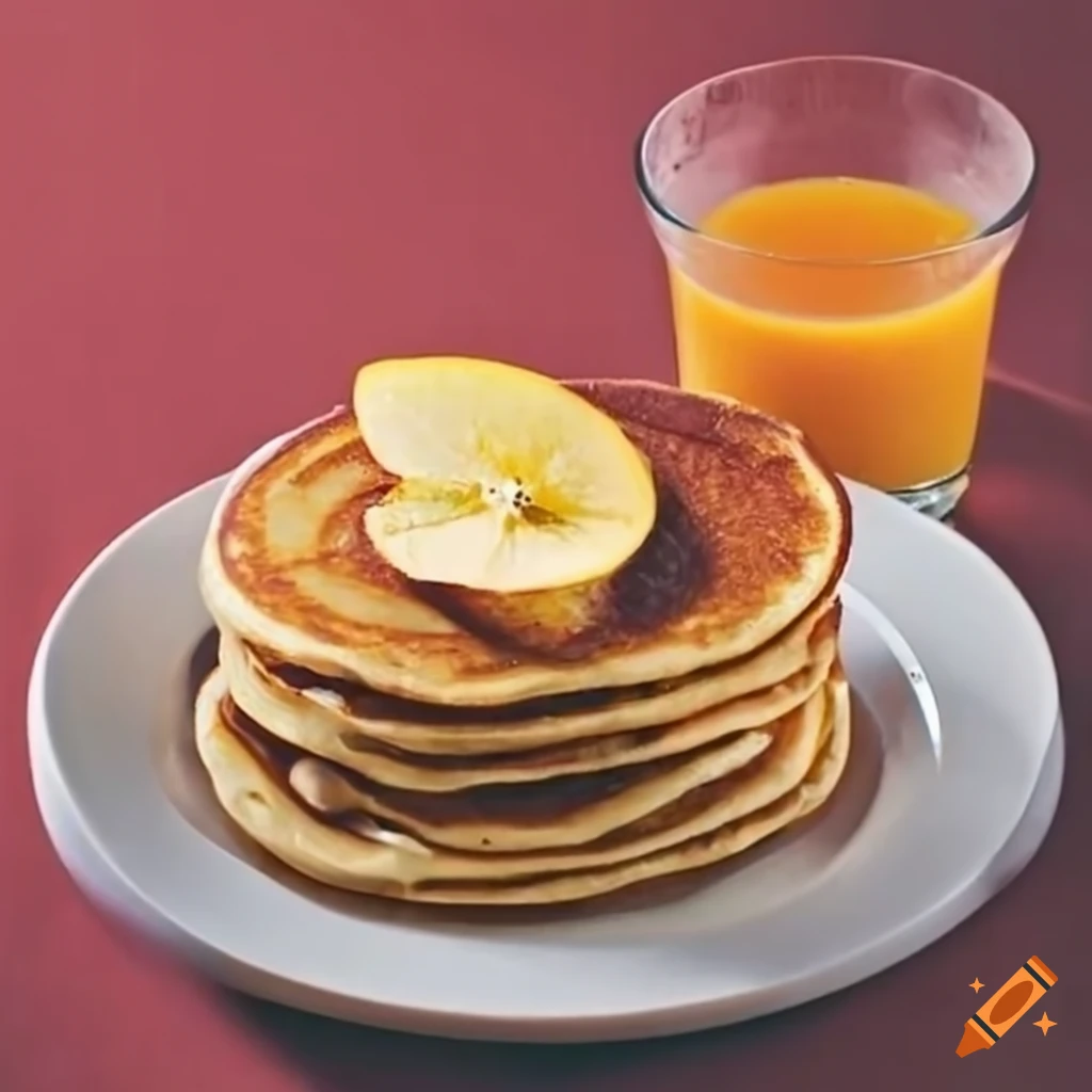 pancakes with sliced apples and orange juice