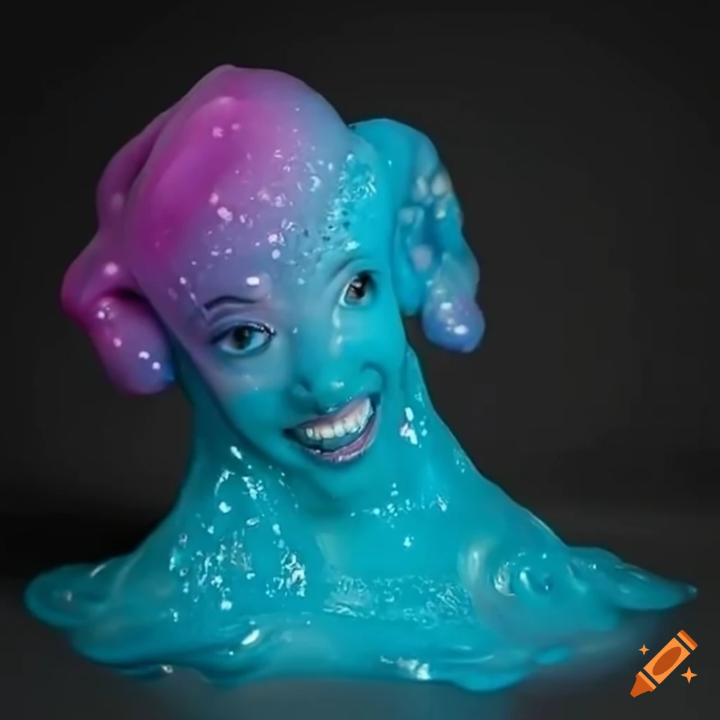 happy female water elemental made of colorful slime