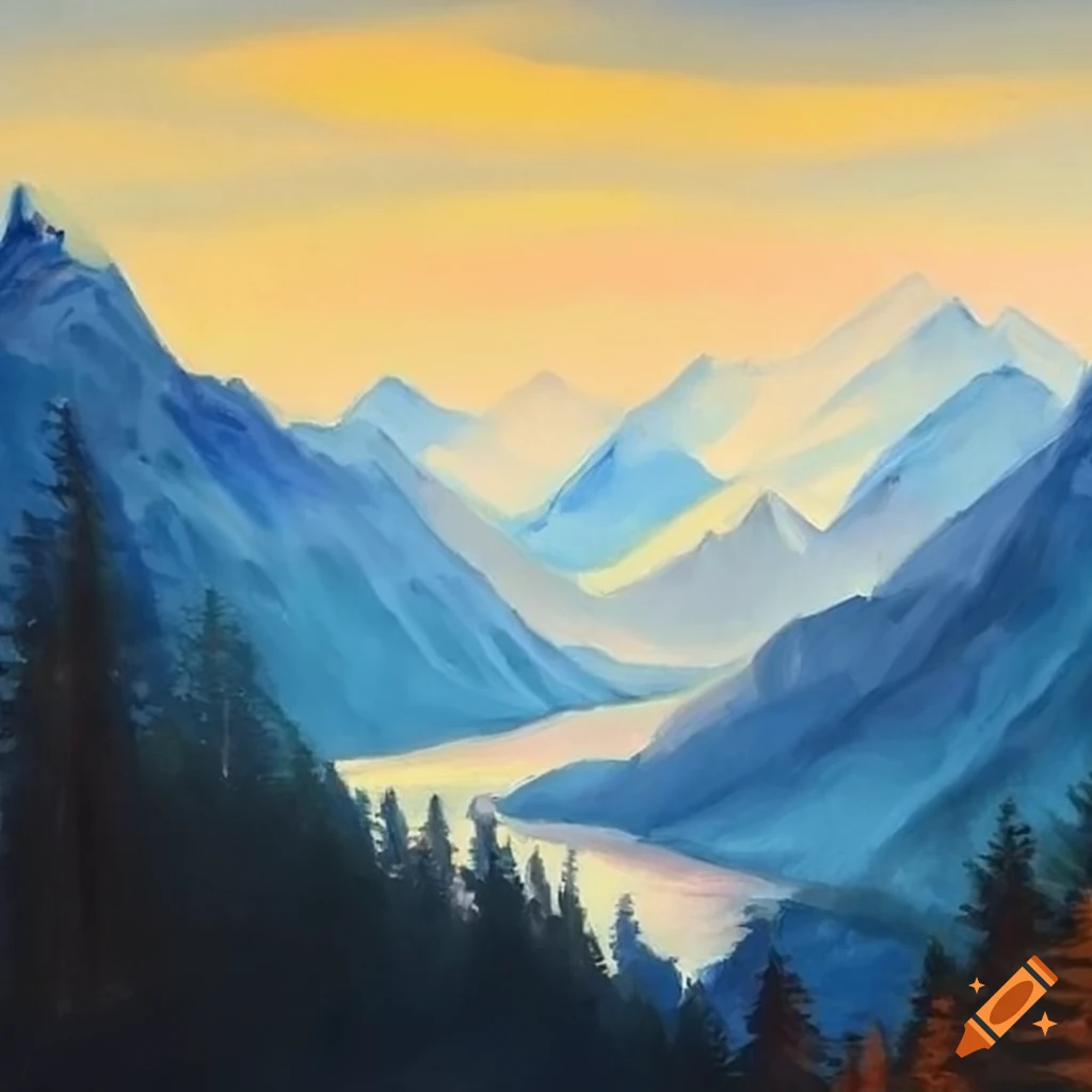 pallate knife painting of mountains