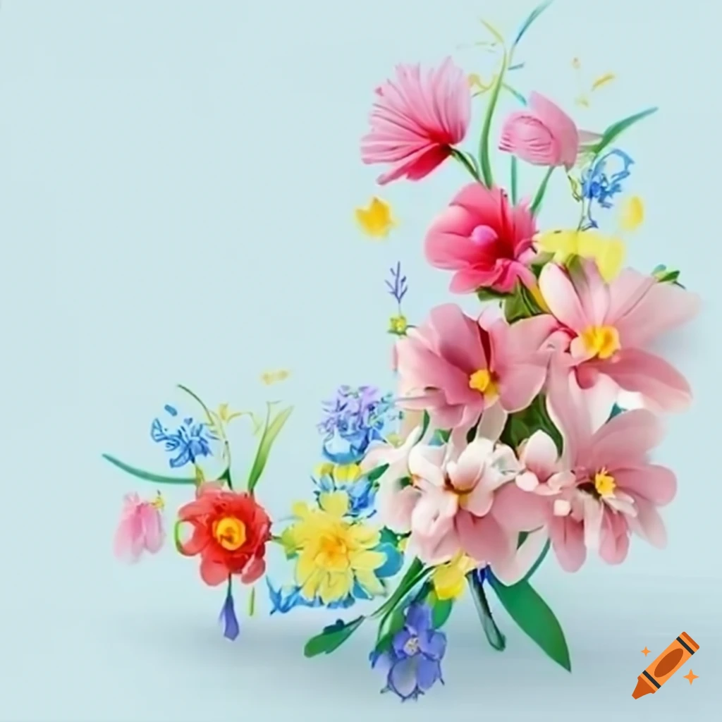 vibrant spring border flowers on white background