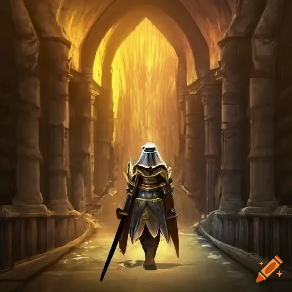 image of a golden-armored female knight guarding a bridge