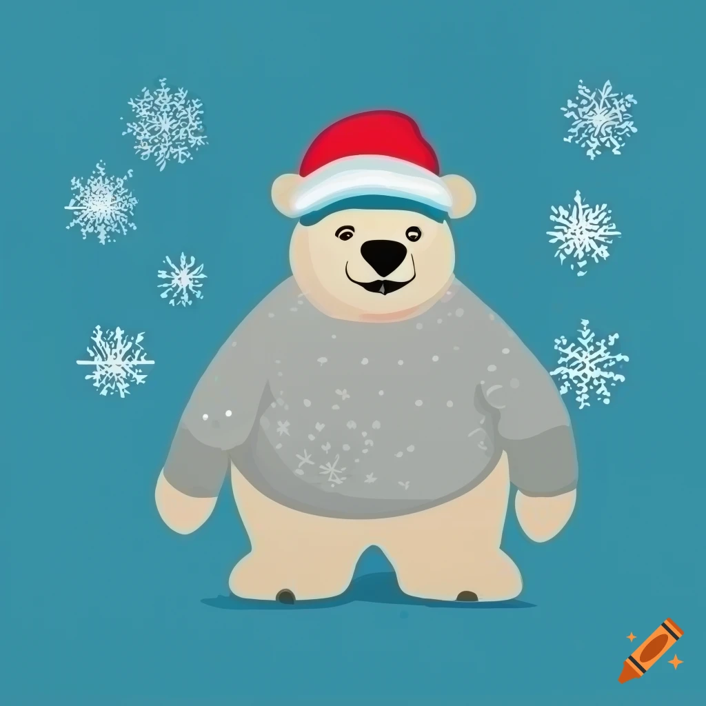 cute polar bear in winter attire enjoying snowflakes