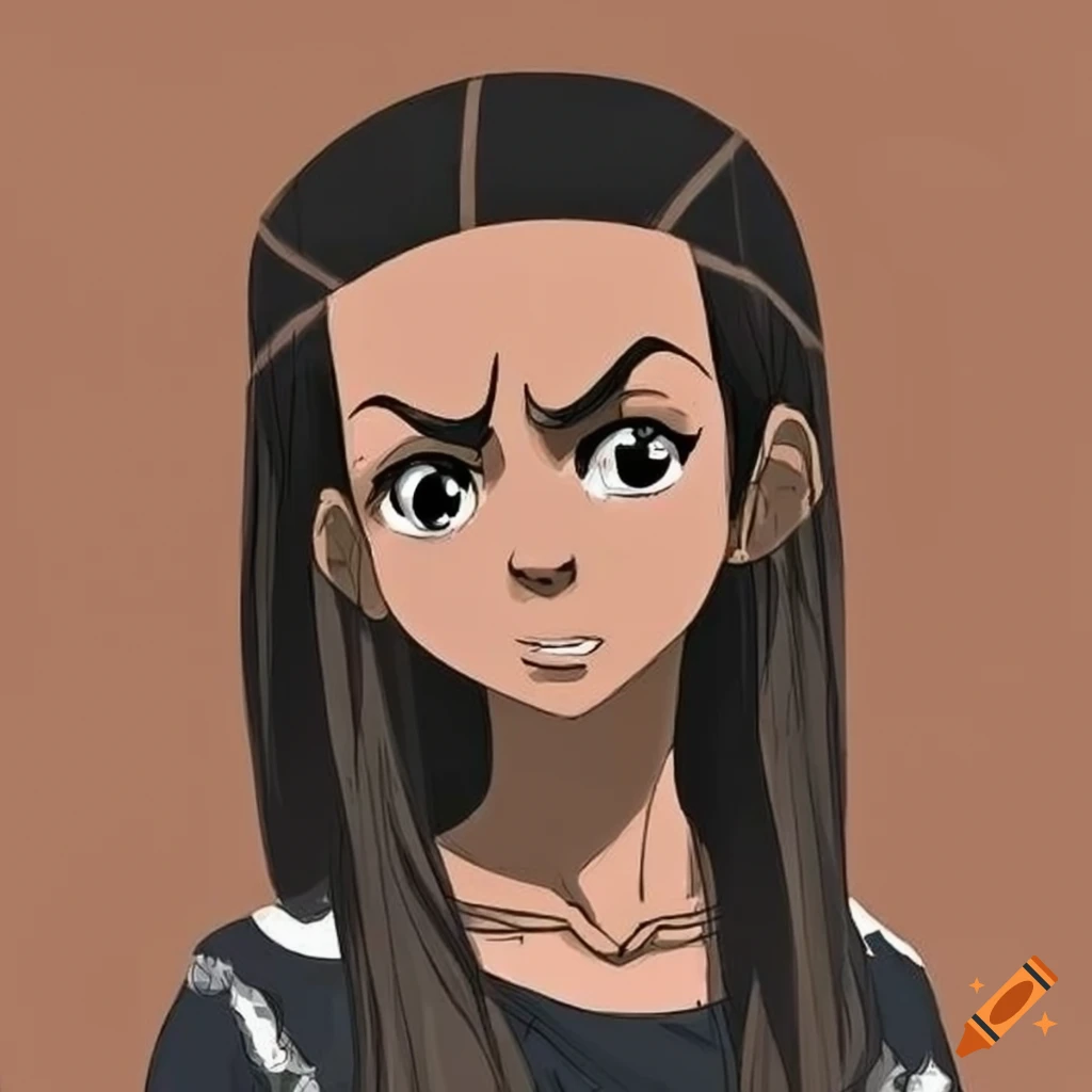 Portrait of a mexican girl with black hair in boondocks style