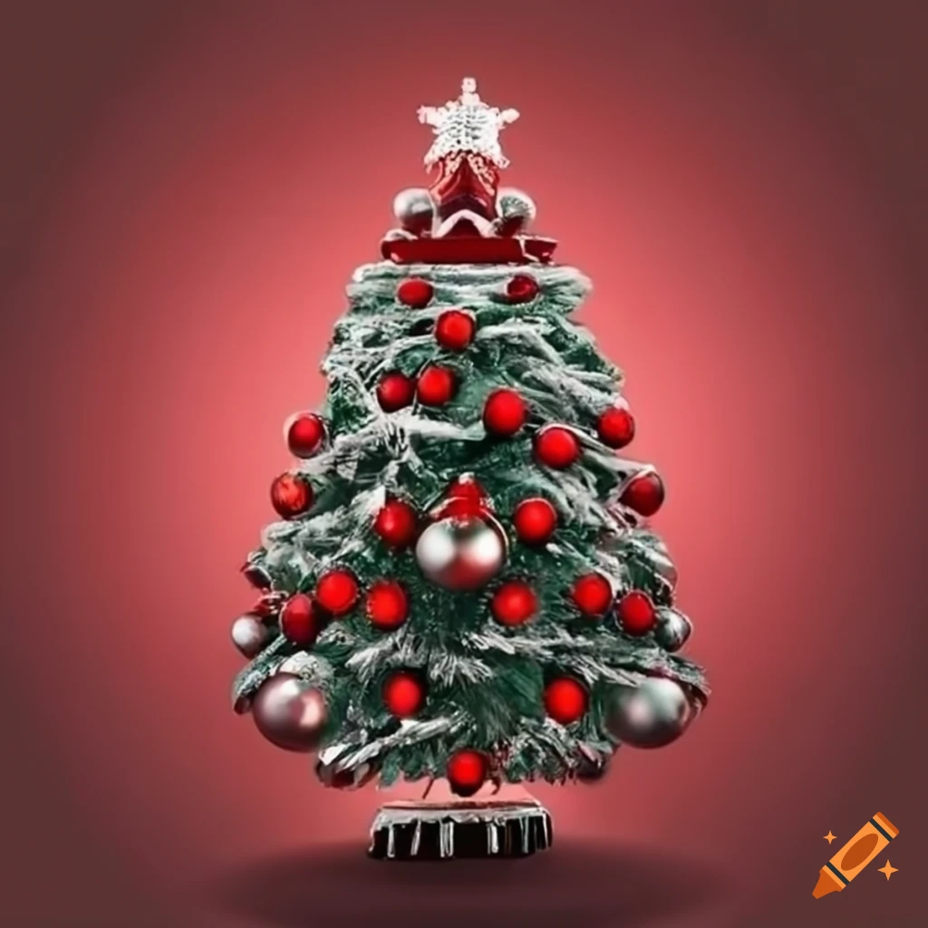Christmas tree decorated with red and silver ornaments