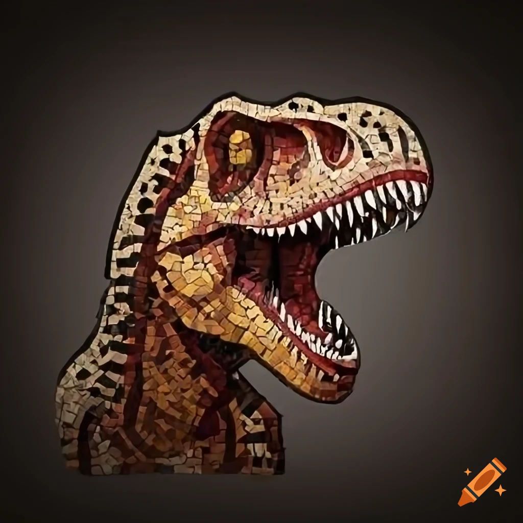 HD logo of a T-rex dinosaur in an ancient Roman mosaic style