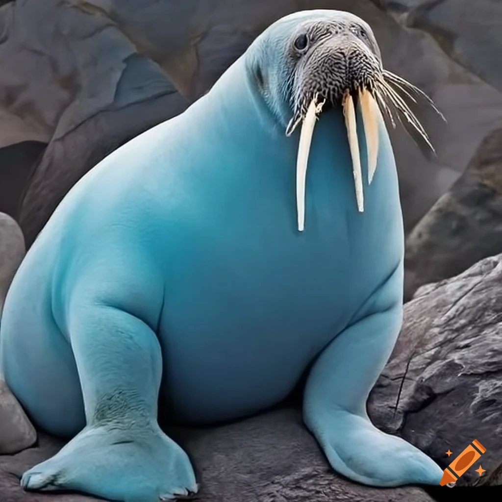 image of a blue walrus on a mountain