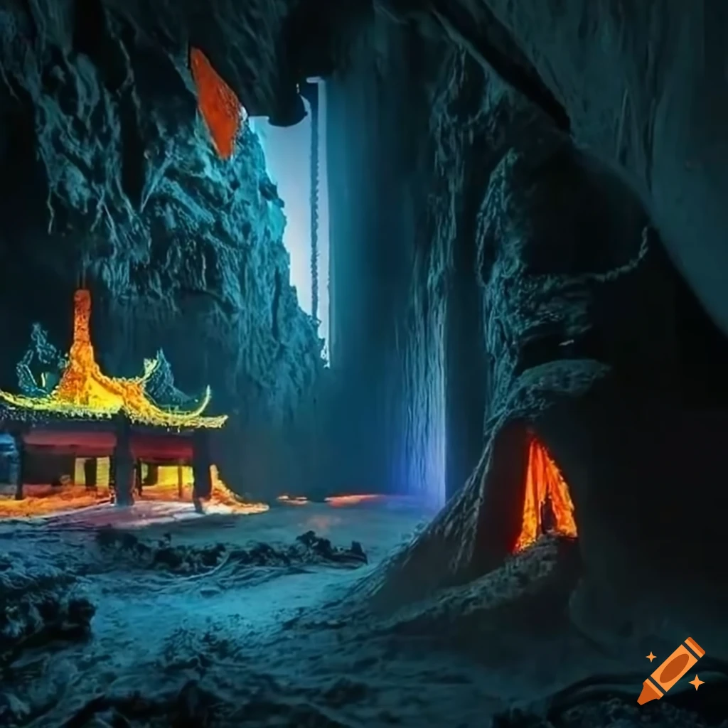 photo of an illuminated oriental temple
