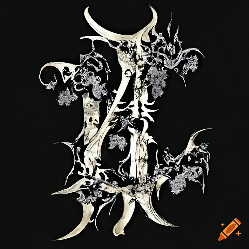 abstract black and white artwork with ornamental elements