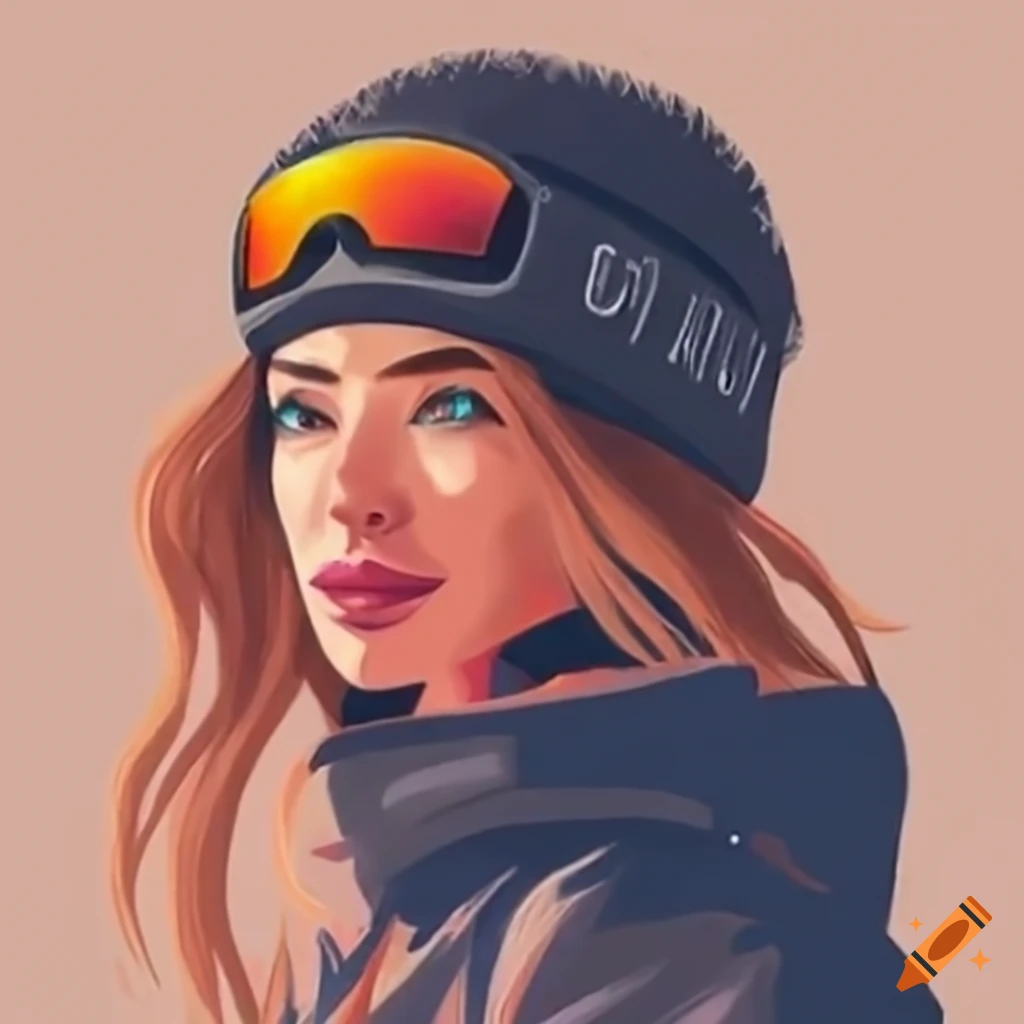 Woman snowboarding in black jacket and beanie hat on Craiyon