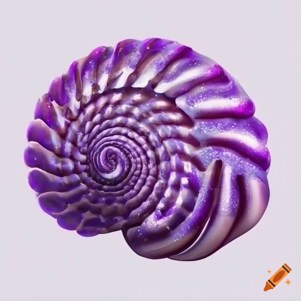glittering purple spiral seashell on white background