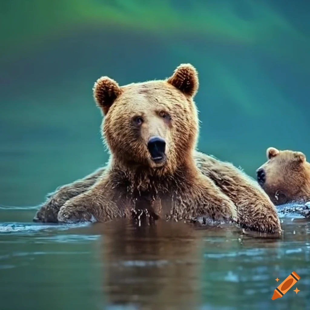 image of a person riding a bear in water
