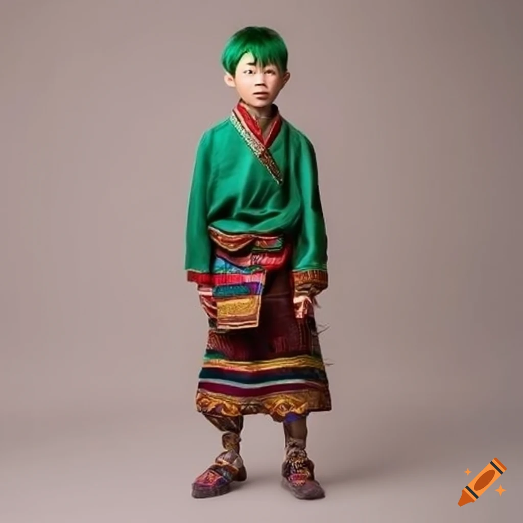 Realistic illustration of an asian teen boy with green hair on Craiyon