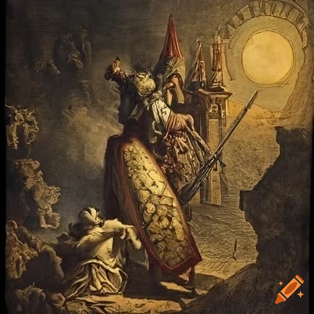 etching of a vigilant watchman on old paper