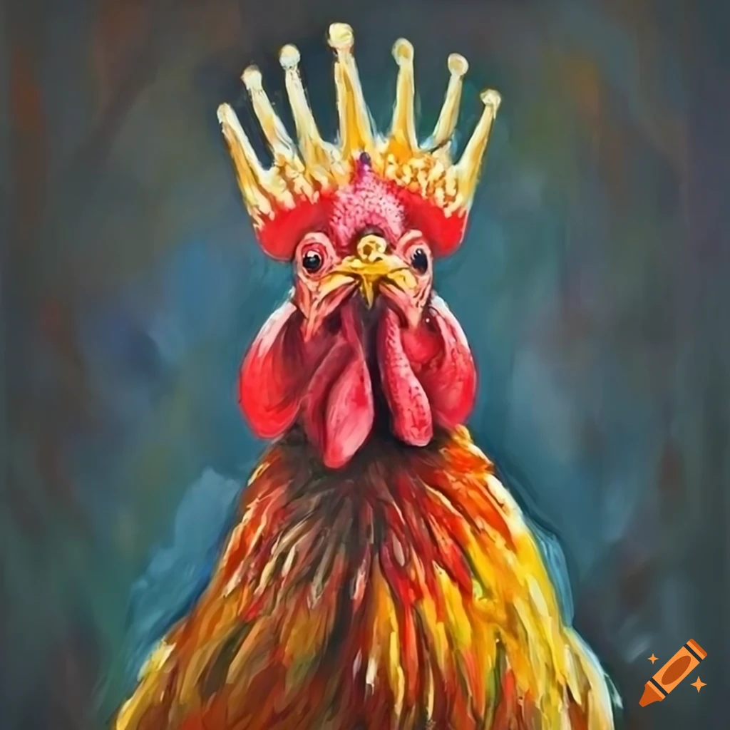 painting of a rooster dressed as a king