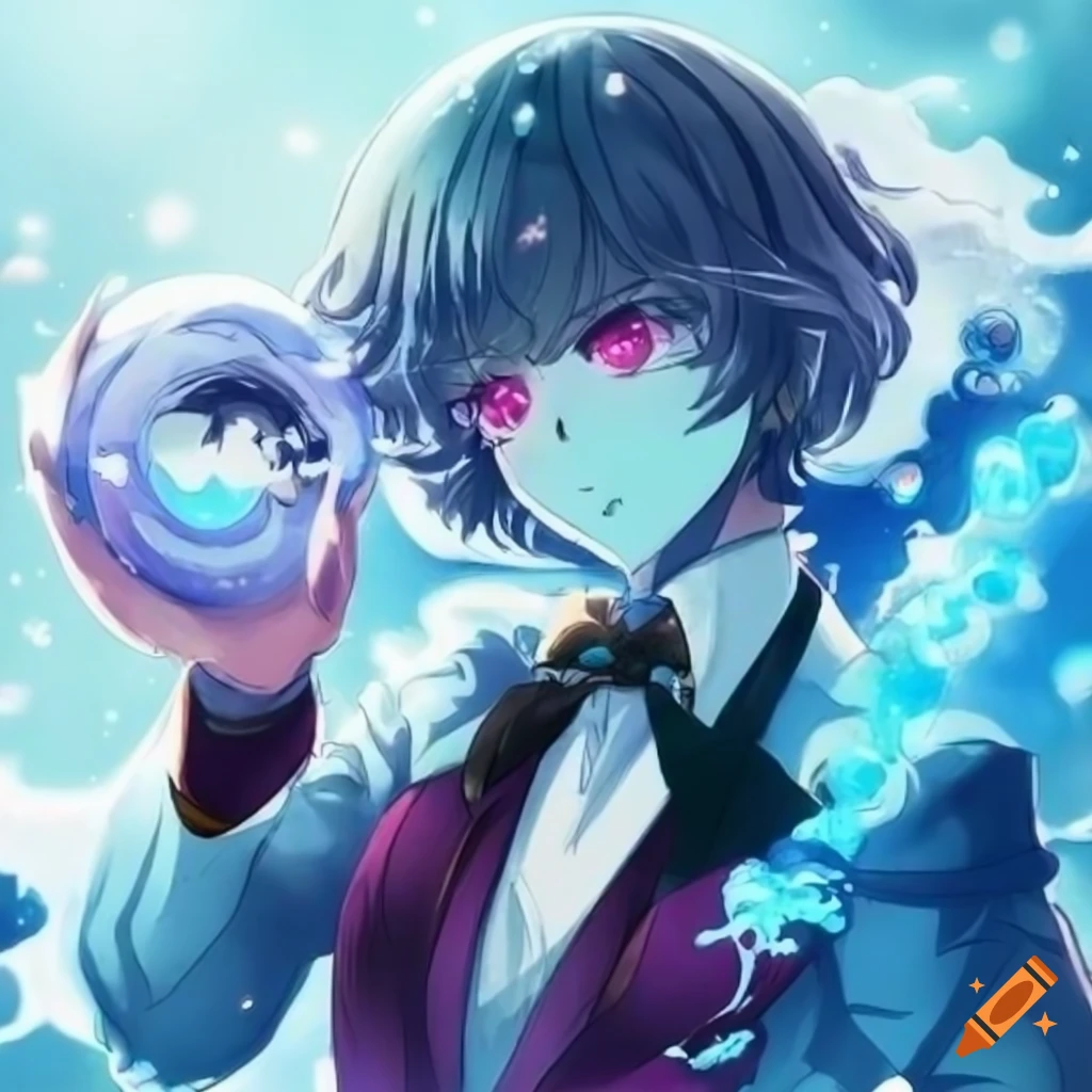 anime art of a water and cloud magician